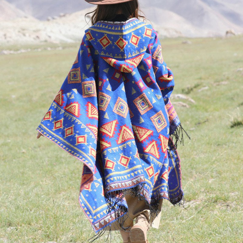 BWOOOH Tibetan Shawl Triangle Pattern Hooded Cloak Winter