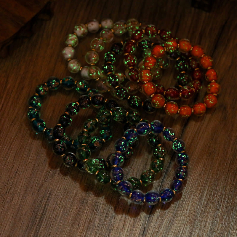 BWOOOH Gold Swallowing Beast Family Charm Luminous Fluorescent Liuli Glass Bead Success Bracelet