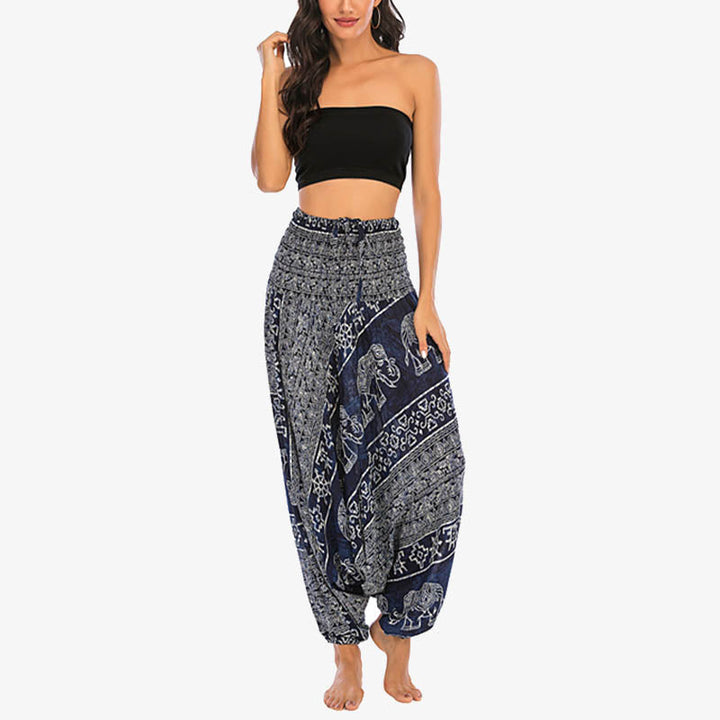 BWOOOH printed harem pants - Two Style Wear Elephant Pattern Loose Sm