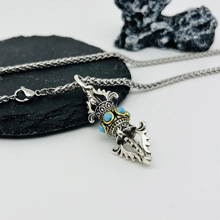 BWOOOH Tibet Vajra Dorje Pattern Copper Luck Wealth Metal Necklace Pendant