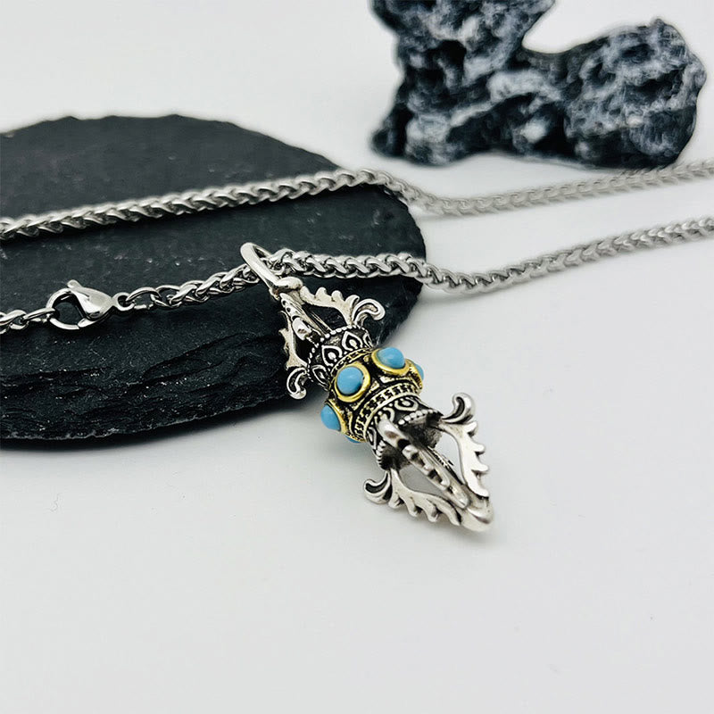 BWOOOH Tibet Vajra Dorje Pattern Copper Luck Wealth Metal Necklace Pendant