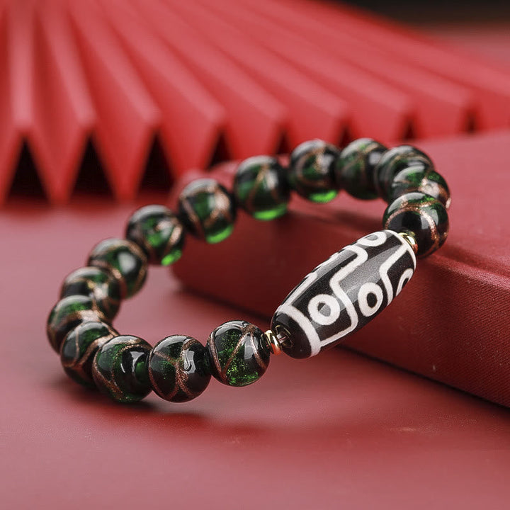 BWOOOH Tibetan Nine-Eye Dzi Bead Three-eyed Dzi Bead Liuli Glass Bead Wealth Bracelet | spiritual healing bracelet
