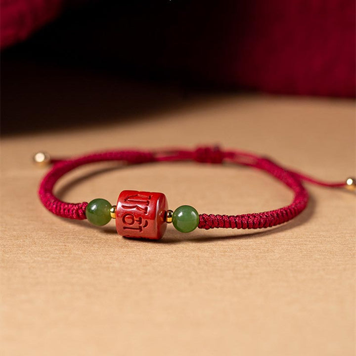 BWOOOH Tibetan Cinnabar Om Mani Padme Hum Engraved Blessing Braided Rope Bracelet