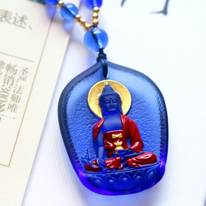 BWOOOH Tibet Medicine Buddha Liuli Crystal Compassion Necklace Pendant