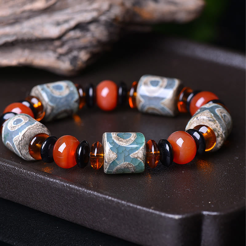 BWOOOH Tibetan Three-eyed Dzi Bead Agate Protection Happiness Bracelet | spiritual healing bracelet