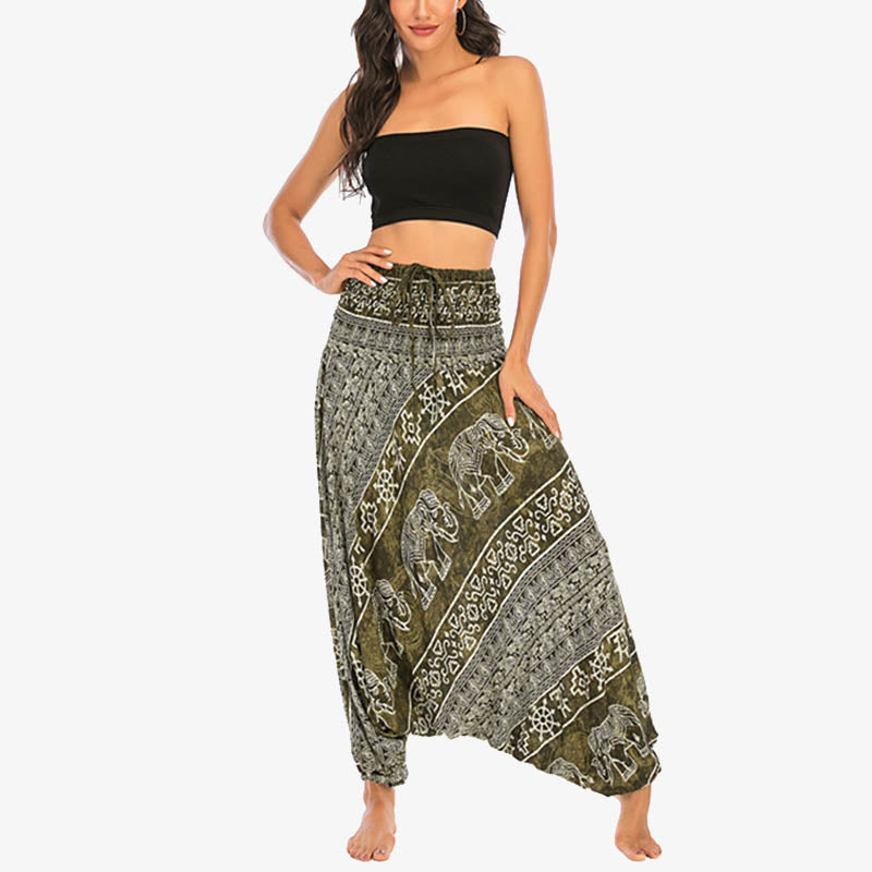 BWOOOH printed harem pants - Two Style Wear Elephant Pattern Loose Sm