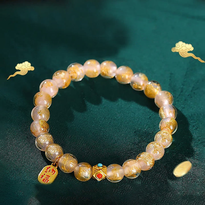 BWOOOH Tibetan Incense Ash Liuli Glass Bead Lucky Fortune Fu Character Charm Bracelet