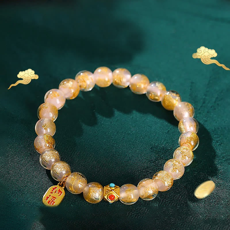 BWOOOH Tibetan Incense Ash Liuli Glass Bead Lucky Fortune Fu Character Charm Bracelet