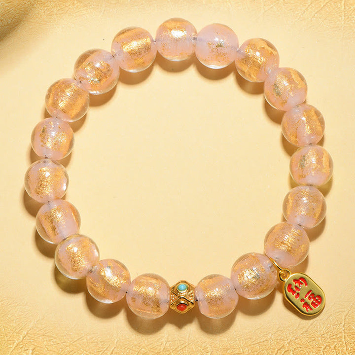 BWOOOH Tibetan Incense Ash Liuli Glass Bead Lucky Fortune Fu Character Charm Bracelet