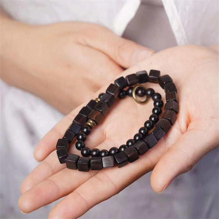 BWOOOH Tibet Ebony Wood Square Beads Peace Double Wrap Bracelet