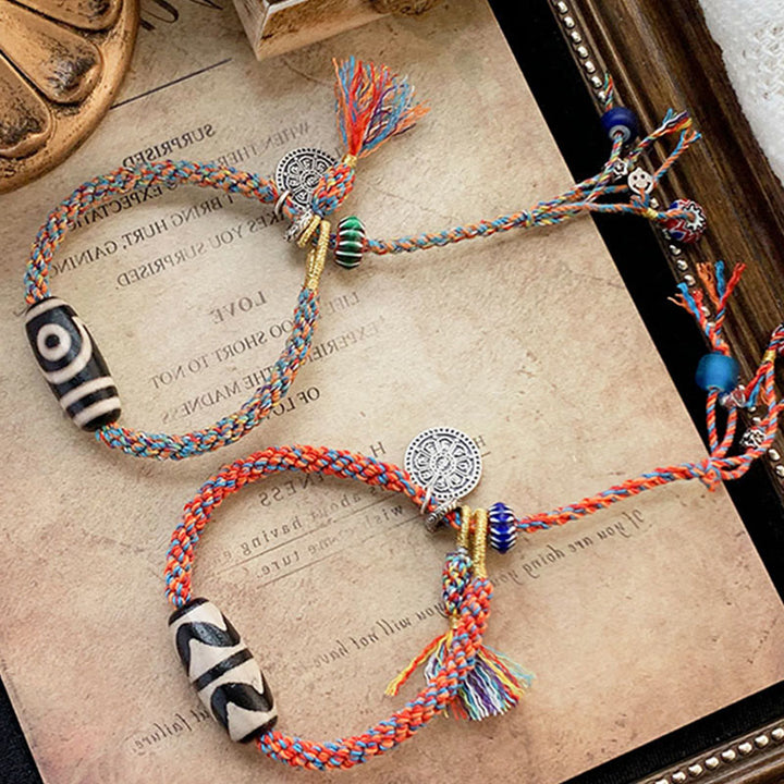 BWOOOH Tibetan 925 Sterling Silver Om Mani Padme Hum Handmade Dzi Bead Protection Braid Bracelet
