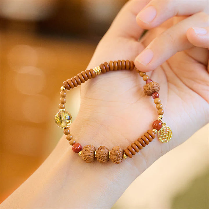 BWOOOH Tibetan Bodhi Seed Black Onyx Smoky Quartz Om Mani Padme Hum Fu Character Wealth Bracelet