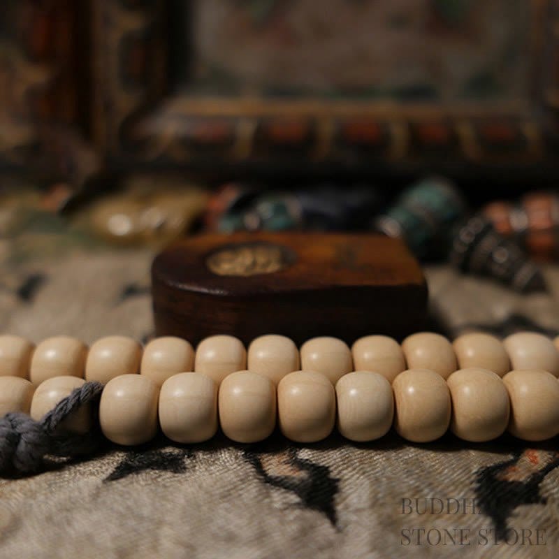 BWOOOH 108 Mala Beads Abelia Biflora Wood Warding Off Evil Spirits Wrist Mala