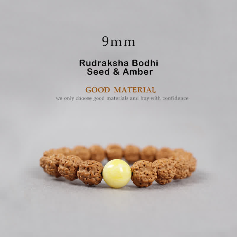 BWOOOH Tibet Rudraksha Bodhi Seed Dzi Bead Amber Turquoise Wealth Bracelet