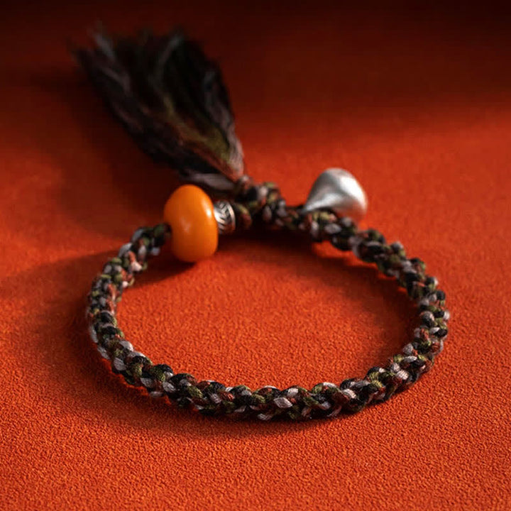 BWOOOH 990 Sterling Silver Tibetan Handmade Amber Steelyard Weight Wish Protection Bracelet