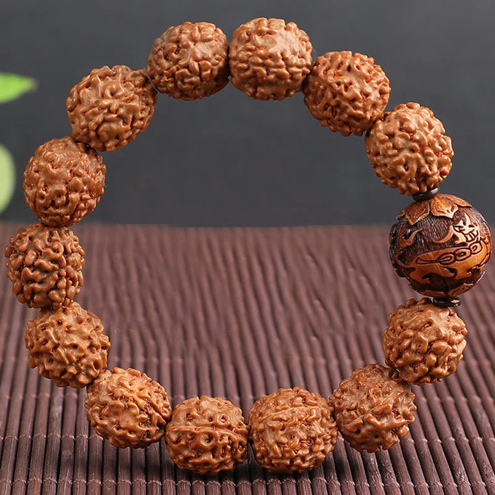 BWOOOH Tibet Rudraksha Bodhi Seed PiXiu Copper Coin Wealth Luck Bracelet | spiritual healing bracelet