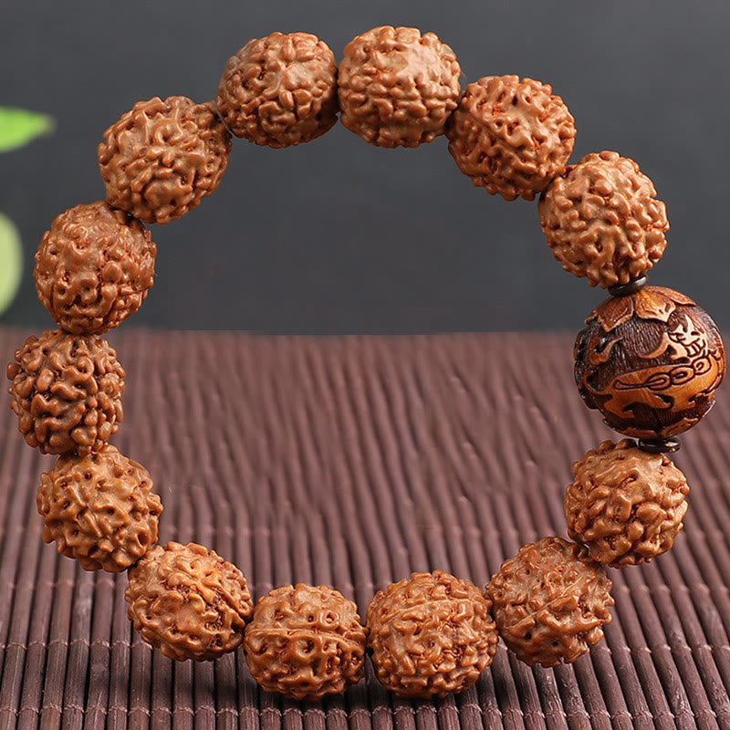 BWOOOH Tibet Rudraksha Bodhi Seed PiXiu Copper Coin Wealth Luck Bracelet | spiritual healing bracelet