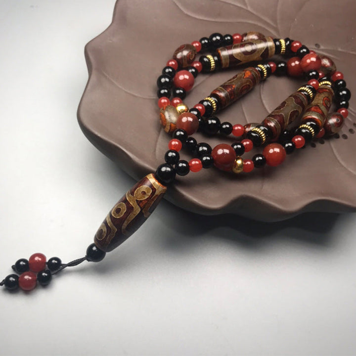 BWOOOH Nine-Eye Dzi Bead Red Agate Wealth Health Necklace