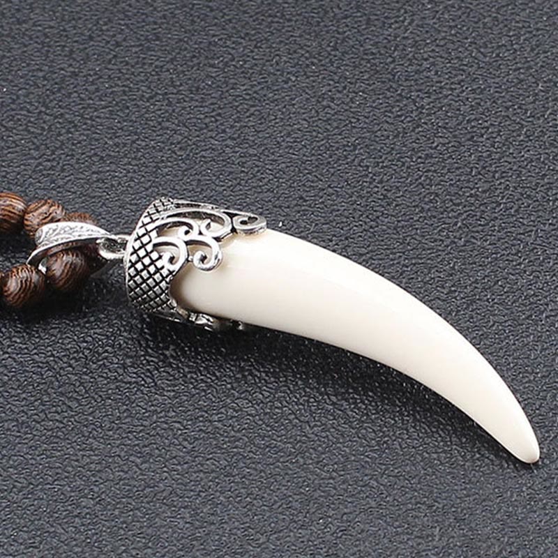 BWOOOH Wenge Wood Turquoise Stone Horn Style Protection Meditation Necklace Pendant