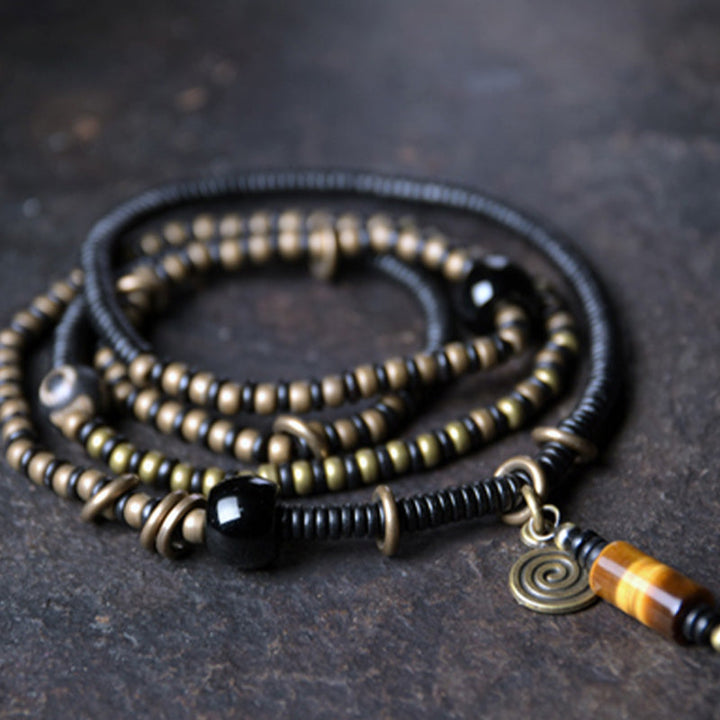 BWOOOH ebony wood Dzi bead copper peace couple bracelet necklace pendant dual-use spiritual jewelry