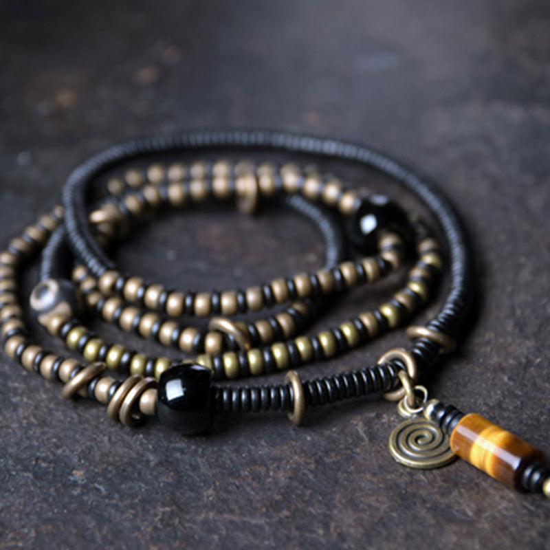 BWOOOH ebony wood Dzi bead copper peace couple bracelet necklace pendant dual-use spiritual jewelry