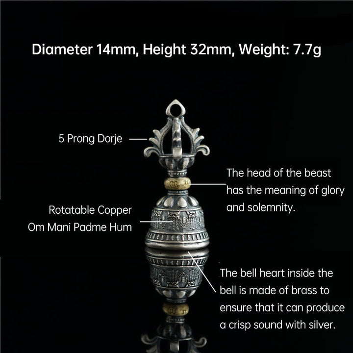 BWOOOH Tibet 925 Sterling Silver Om Mani Padme Hum Dorje Bell Vajra Engraved Enlightenm | Sterling Silver