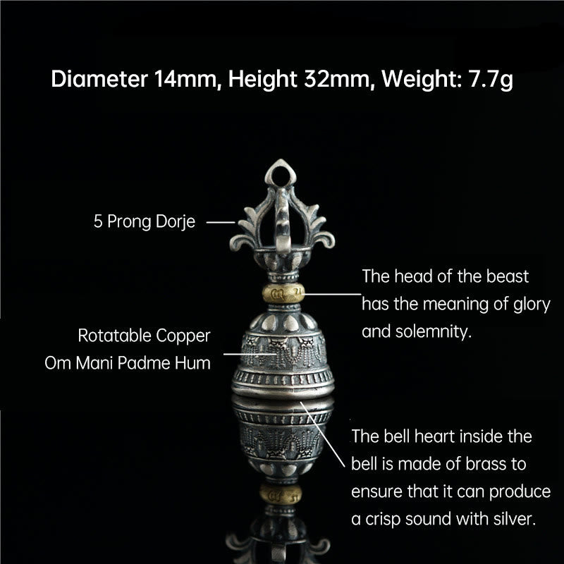 BWOOOH Tibet 925 Sterling Silver Om Mani Padme Hum Dorje Bell Vajra Engraved Enlightenm | Sterling Silver