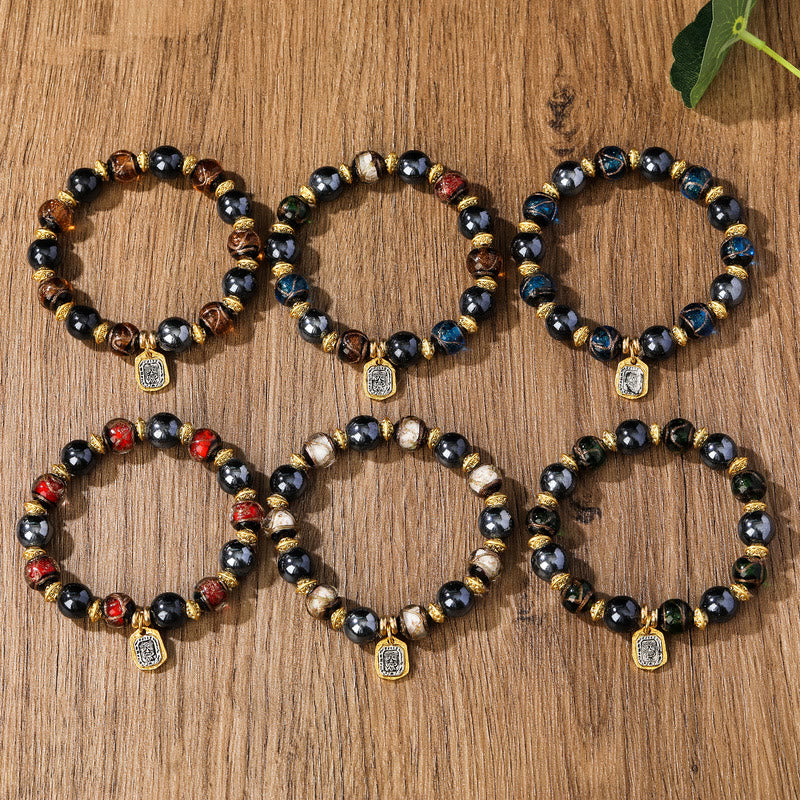 BWOOOH Tibetan Zakiram Goddess of Wealth Liuli Glass Incense Ash Porcelain Bead Luck Bracelet