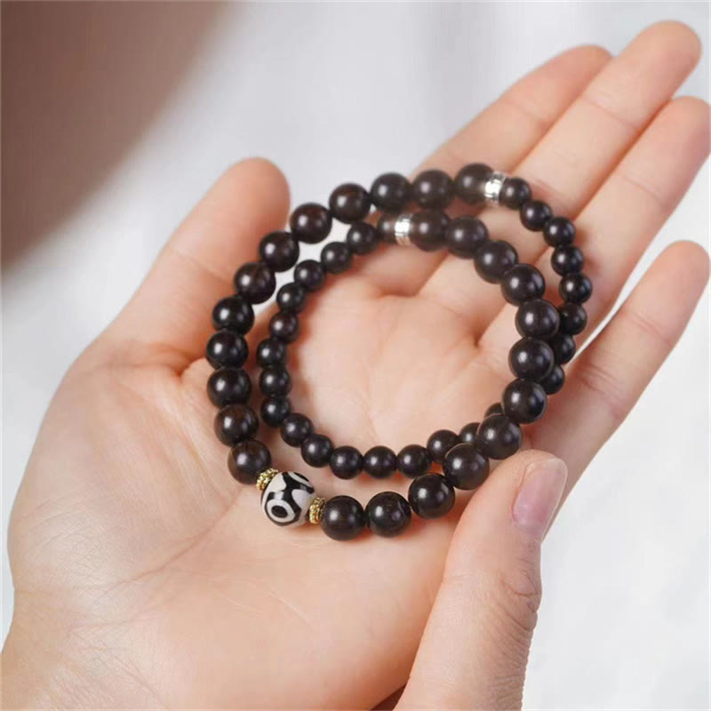 BWOOOH Tibet Ebony Wood Dzi Bead Balance Double Wrap Bracelet