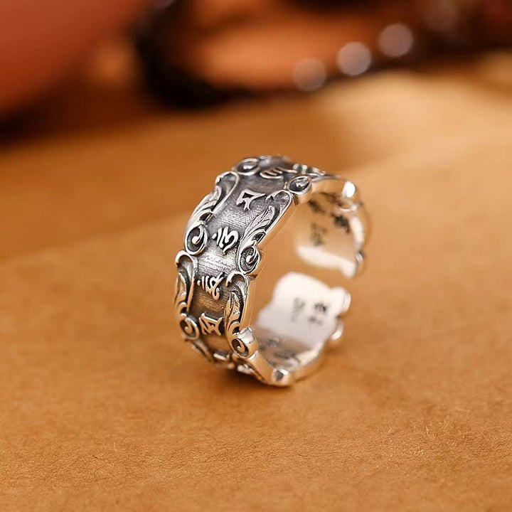 BWOOOH Tibetan Om Mani Padme Hum Design Peace Adjustable Ring — natural stone Tibetan bracelet for spiritual healing and m...