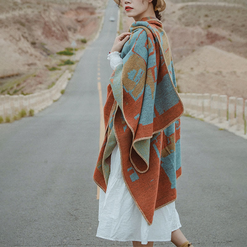 BWOOOH Tibetan Orange Shawl Warm Cloak Scarf