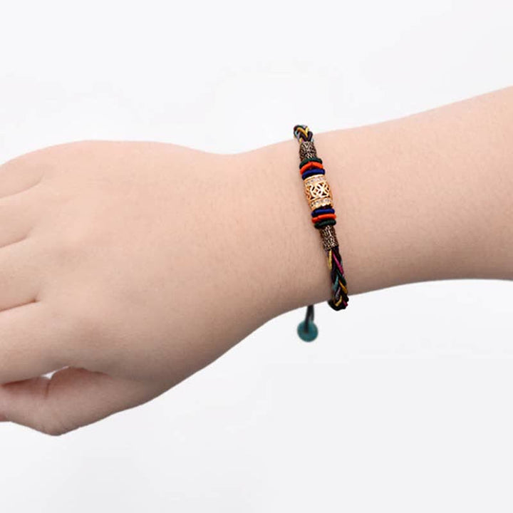 BWOOOH Tibetan Handmade Eight Thread Knot Copper Coin Luck Weave String Bracelet