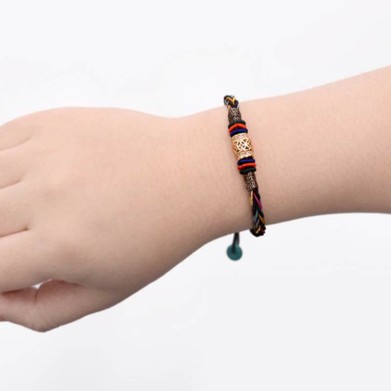 BWOOOH Tibetan Handmade Eight Thread Knot Copper Coin Luck Weave String Bracelet