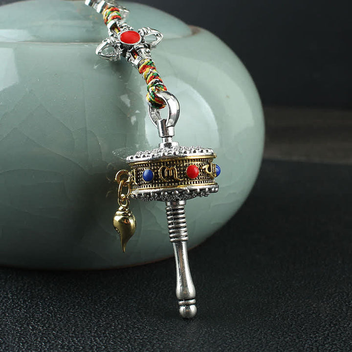 BWOOOH Tibet Om Mani Padme Hum Prayer Wheel Peace Rotatable Bag Car Hanging Decoration | natural stone Buddhist car hanging