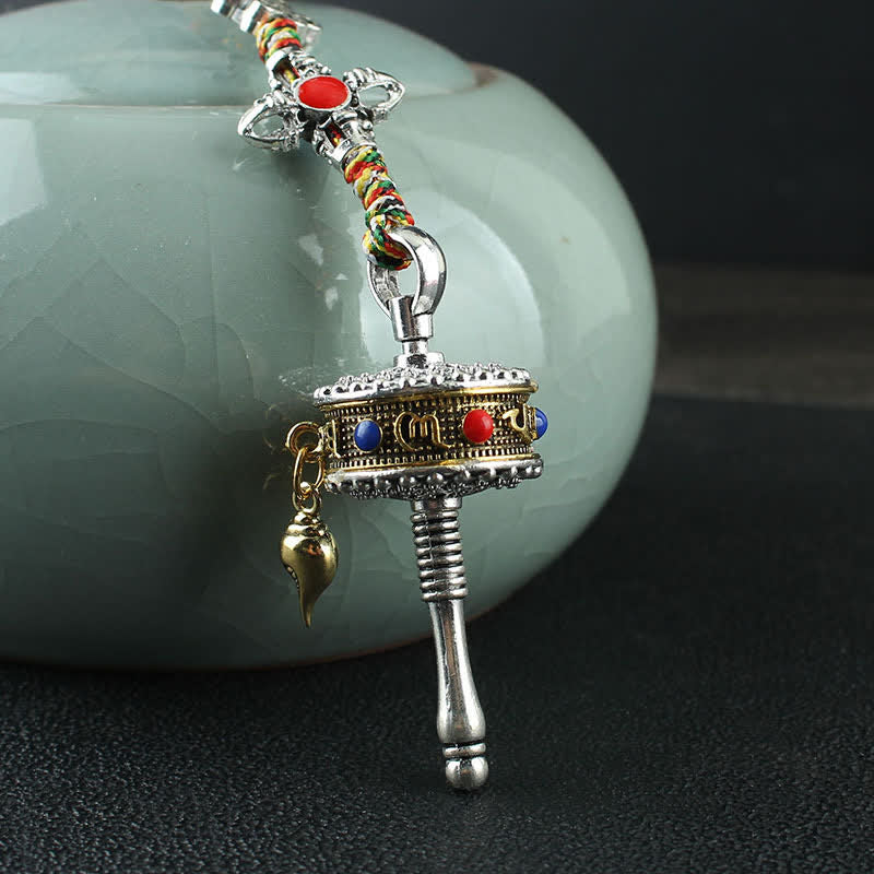 BWOOOH Tibet Om Mani Padme Hum Prayer Wheel Peace Rotatable Bag Car Hanging Decoration | natural stone Buddhist car hanging