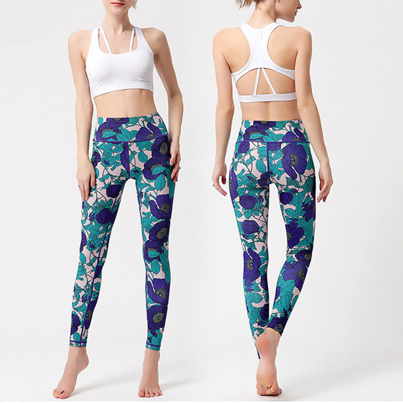 BWOOOH printed yoga leggings - Colorful Flower Petal Leaves Print Sport