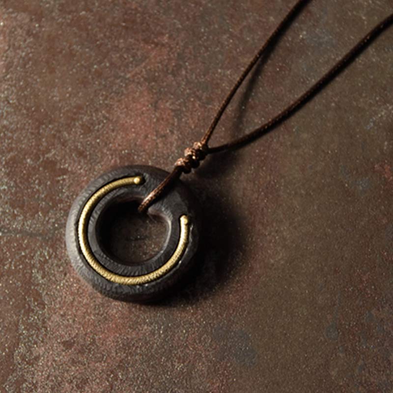 BWOOOH ebony wood zen circle enso pendant necklace — wooden meditation necklace for peace and grounding