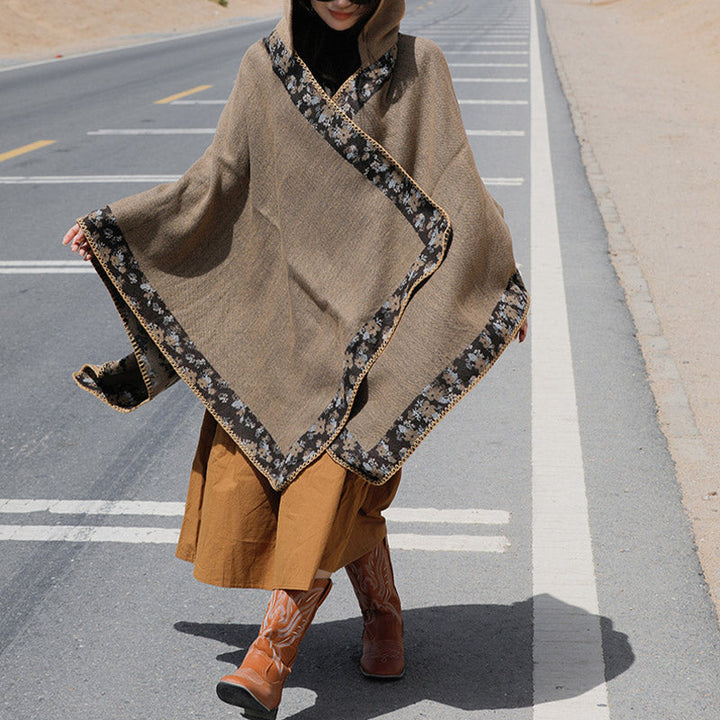 BWOOOH Tibetan Shawl Border Small Floral Flower Hooded Cl