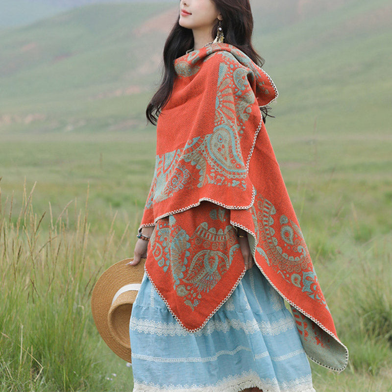 BWOOOH Tibetan Shawl Simple Pattern Winter Cozy Travel Sc