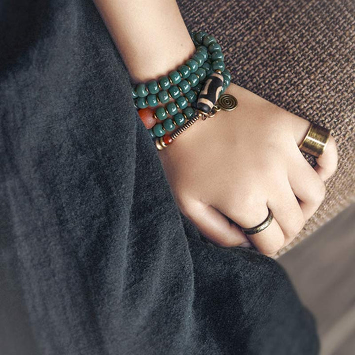 BWOOOH 108 Mala Beads Bodhi Seed Dzi Bead Wisdom Bracelet