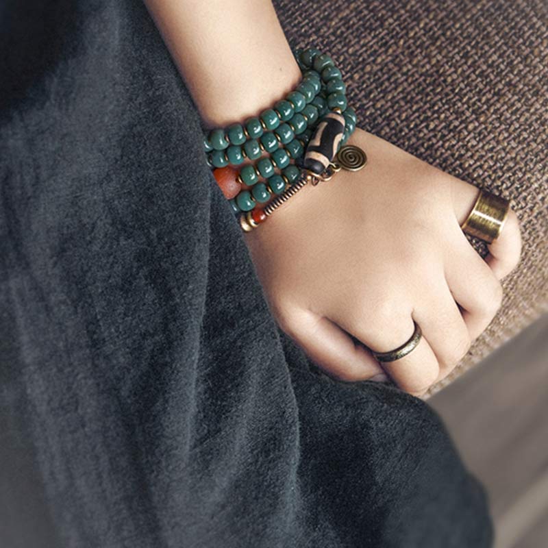 BWOOOH 108 Mala Beads Bodhi Seed Dzi Bead Wisdom Bracelet