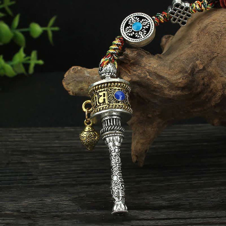 BWOOOH Tibet Om Mani Padme Hum Prayer Wheel Peace Rotatable Bag Car Hanging Decoration | natural stone Buddhist car hanging