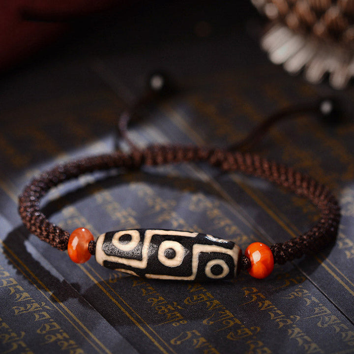 BWOOOH Tibetan Nine-Eye Dzi Bead Prosperity String Bracelet