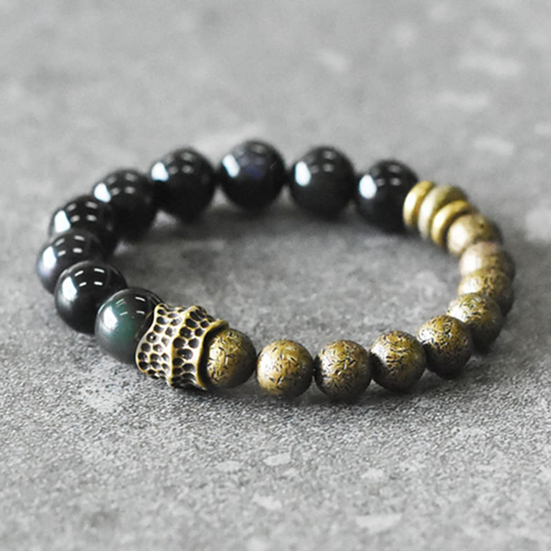 BWOOOH Rainbow Obsidian Copper Bead Positive Transformation Bracelet