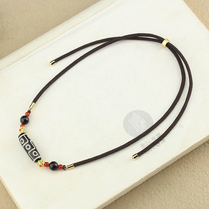 BWOOOH Tibetan Nine-Eye Dzi Bead Protection Blessings String Necklace Pendant