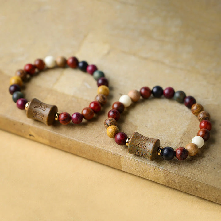 BWOOOH Tibet Multicolored Sandalwood Om Mani Padme Hum Protection Bracelet | spiritual healing bracelet