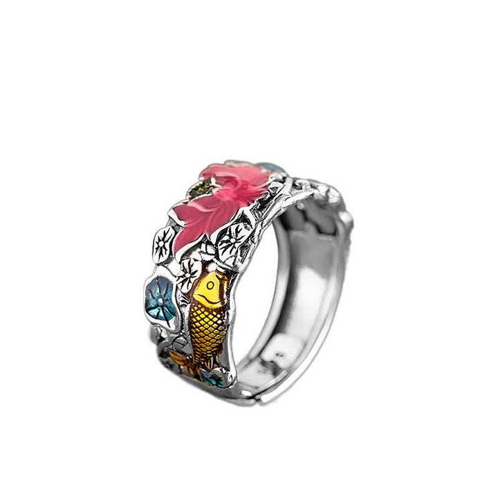 BWOOOH 925 Sterling Silver Lotus Koi Fish Enlightenment Ring