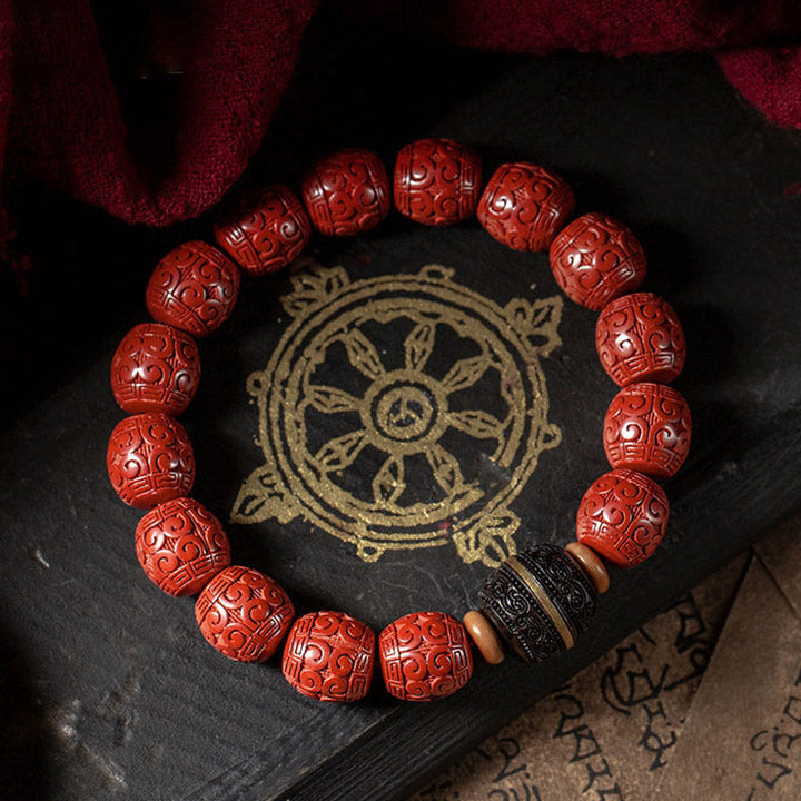 BWOOOH Natural Cinnabar Ebony Calm Blessing Bracelet  -  Cinnabar crystal healing bracelet for spiritual healing and mindful...