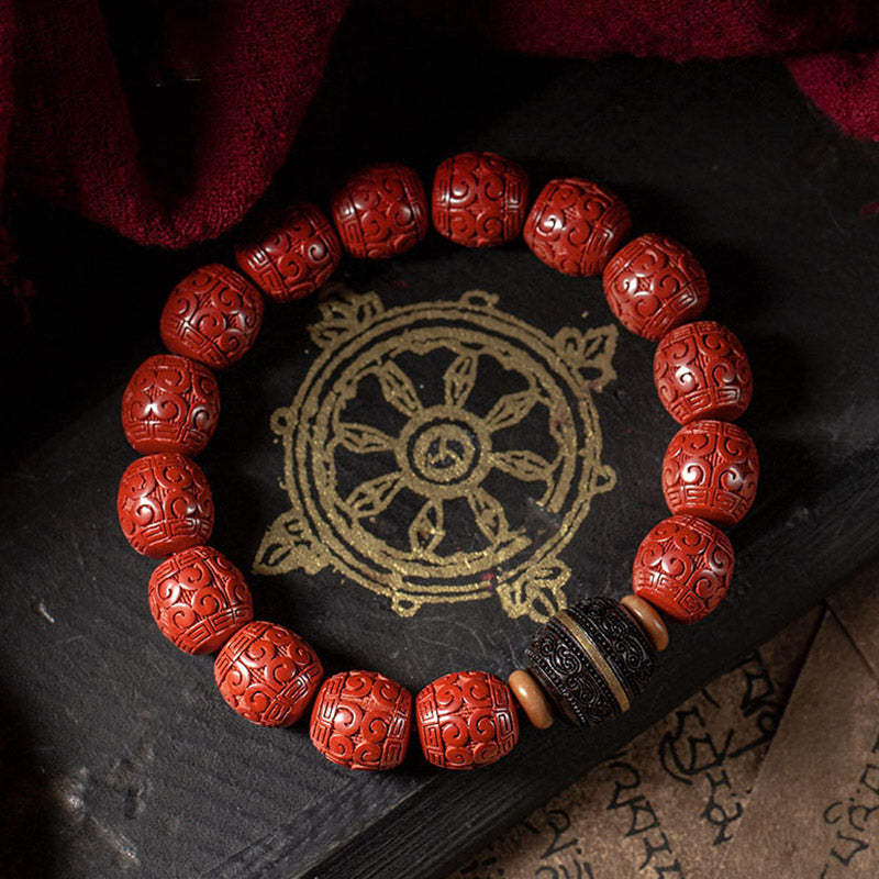 BWOOOH Natural Cinnabar Ebony Calm Blessing Bracelet  -  Cinnabar crystal healing bracelet for spiritual healing and mindful...