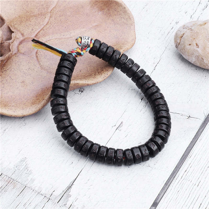 BWOOOH Tibetan Coconut Shell Beads Engraved Om Mani Padme Hum Mantra Happiness Bracelet